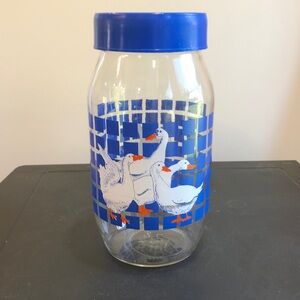 Vintage 1980s Carlton Blue Checkered Glass Goose Jar Canister with Lid 2L